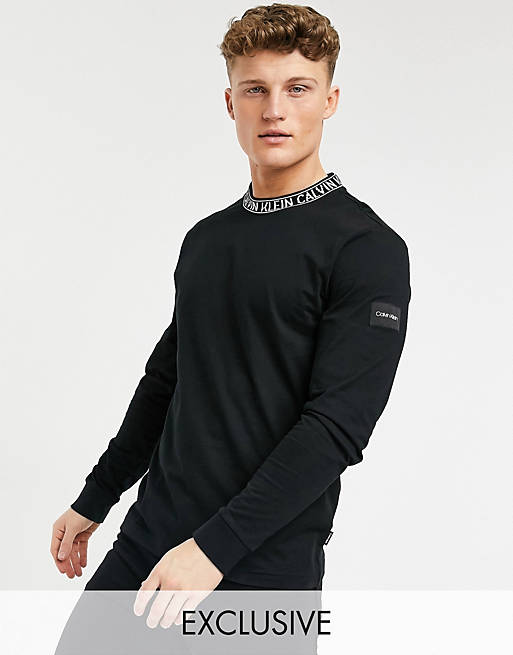 und Fitnesskleidung Sweatshirts Calvin Klein Sweatshirt mit Logo-Kragen aus Bio-Baumwolle in Schwarz Training Damen Bekleidung Sport- 