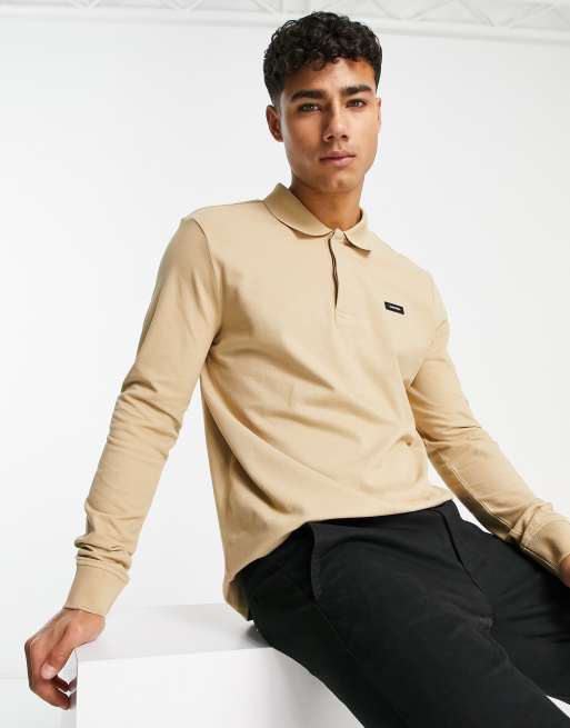 Calvin Klein – Langärmliges Pikee-Polohemd in Beige