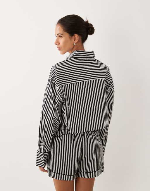 Calvin Klein langærmet cropped poplin-skjorte med striber i sort, del af sæt, 4 af 4