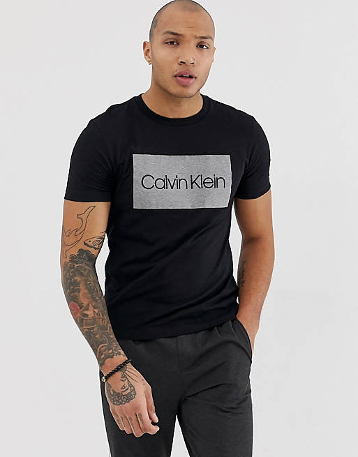 Calvin Klein large flock box logo crew neck t-shirt in black | ASOS