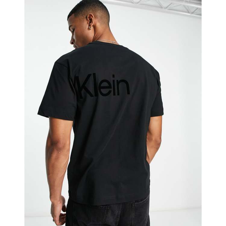 Calvin Klein large flock logo comfort cotton t shirt in black ASOS