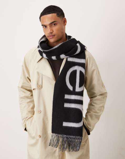 Calvin Klein large logo brushed wool scarf in black - view 1