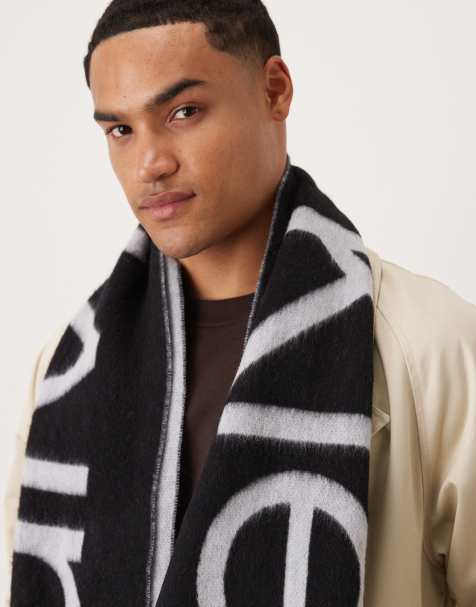 Calvin Klein large logo brushed wool scarf in black - view 2