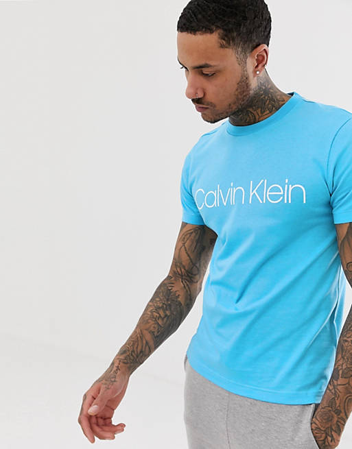 Calvin Klein large logo crew neck t-shirt in light blue | ASOS