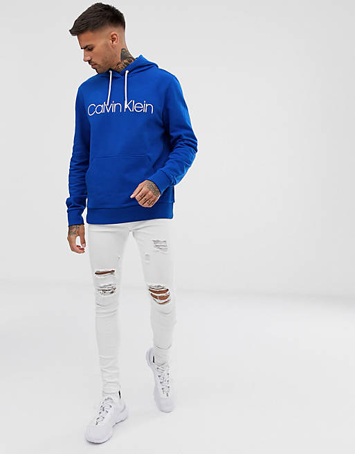 Calvin Klein large logo hoodie in bright blue | ASOS