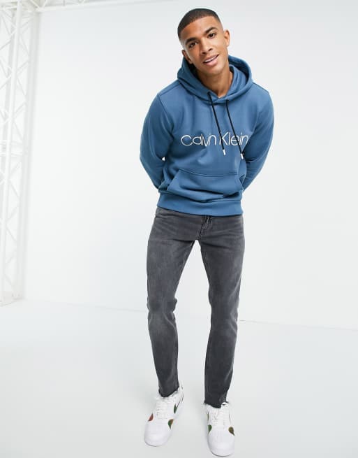 Calvin Klein large logo hoodie in stellar blue ASOS