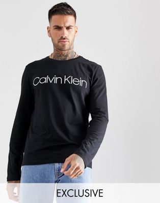 Calvin Klein large logo long sleeve top in black | ASOS