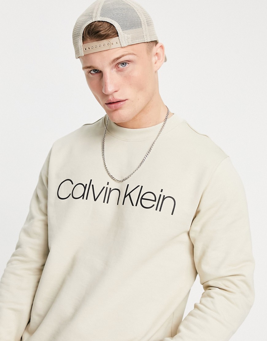 Calvin Klein large logo sweatshirt in bleached stone-Neutral