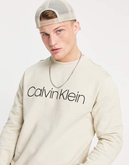 Calvin Klein Jeans relaxed fit sweatshirt in cream with monogram chest logo