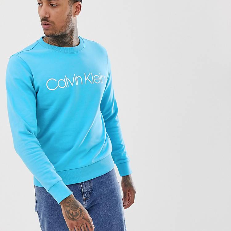 Calvin Klein large logo sweatshirt in light blue | ASOS