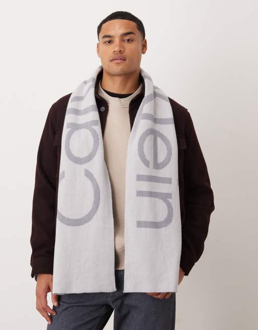 Calvin Klein large logo  wool scarf in grey