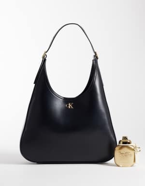 Calvin Klein large sleek bucket bag wit gold details in black