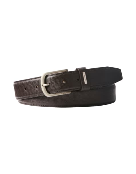 Calvin Klein læderbælte med buet spænde og nålespænde, 32 mm, i chokoladebrun - view 1