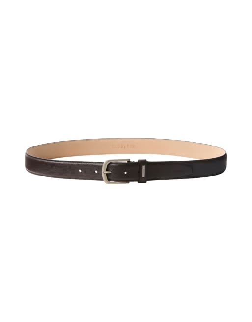 Calvin Klein læderbælte med buet spænde og nålespænde, 32 mm, i chokoladebrun, 2 af 3