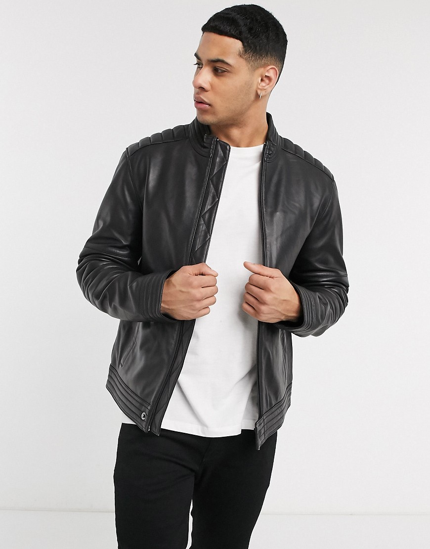 Calvin Klein leather biker jacket-Black