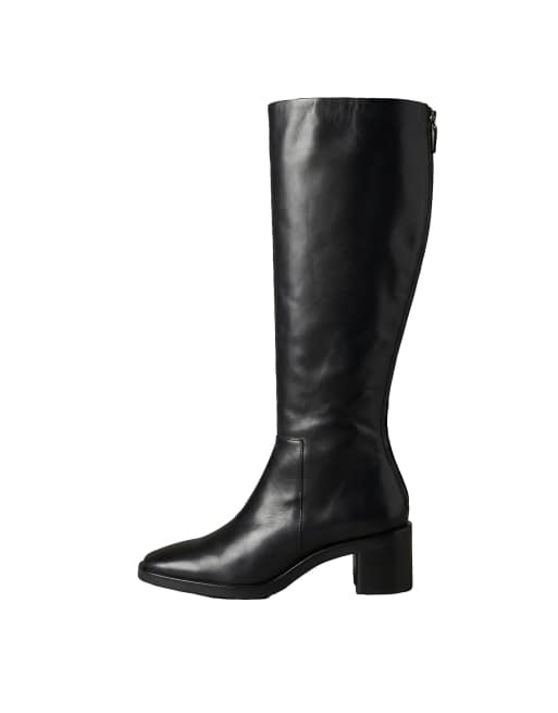 Calvin Klein Leather block-heel knee boots in triple black, 2 of 4