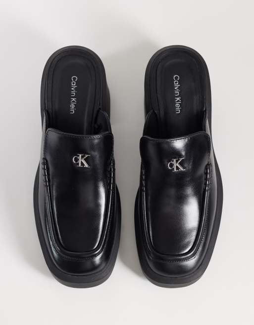 Calvin Klein leather block heel mules in black, 2 of 4
