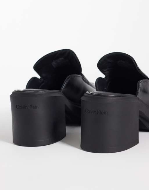 Calvin Klein leather block heel mules in black, 4 of 4