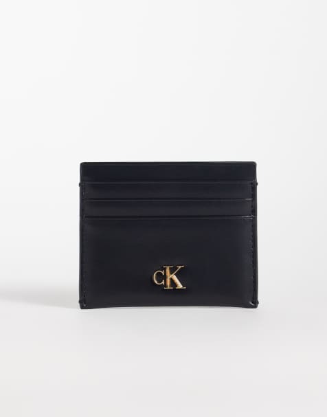 Calvin Klein leather cardcase with gold logo in black - view 1
