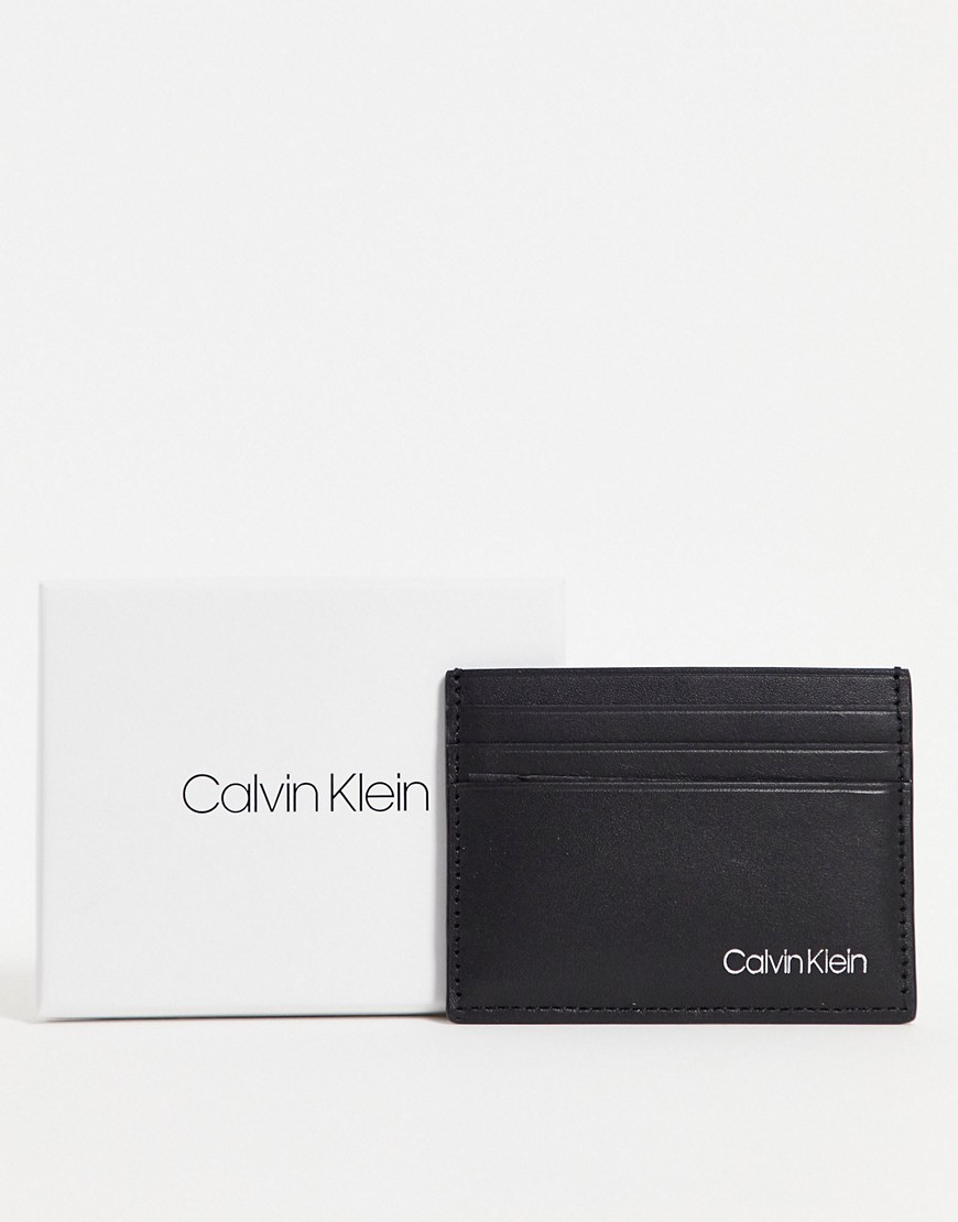 Calvin Klein leather cardholder with logo in black