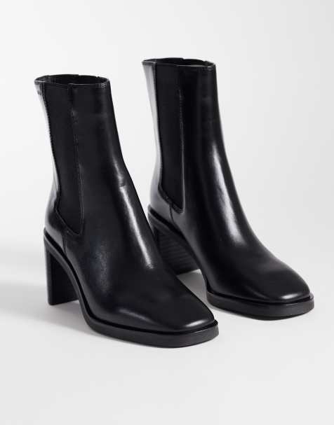 Calvin Klein leather chelsea boots with block heel in black - view 1