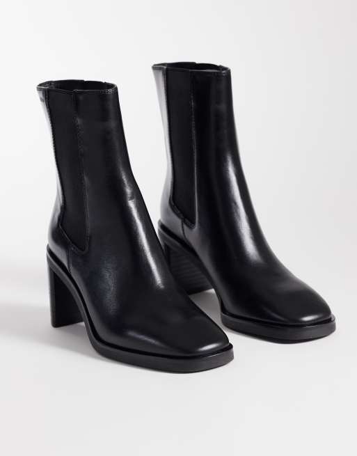 Calvin Klein leather chelsea boots with block heel in black, 2 of 4