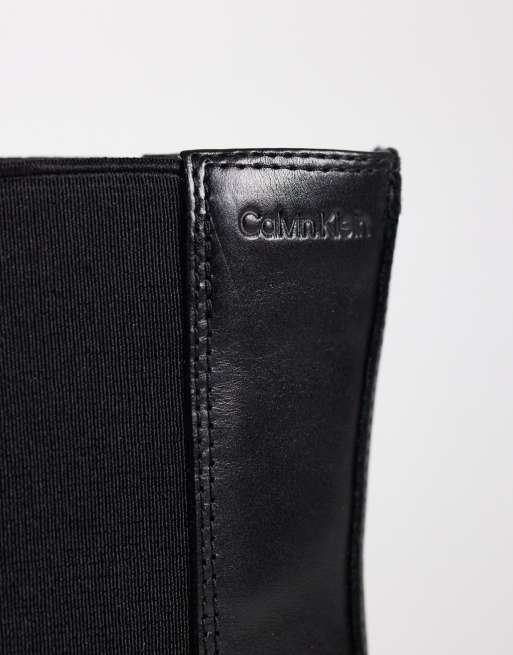 Calvin Klein leather chelsea boots with block heel in black, 4 of 4