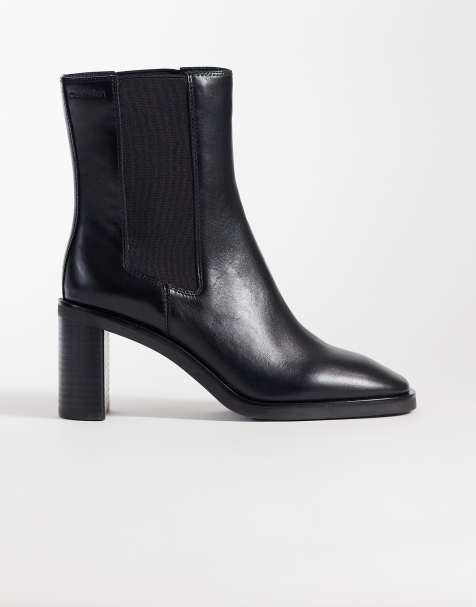 Calvin Klein leather chelsea boots with block heels in black - view 1