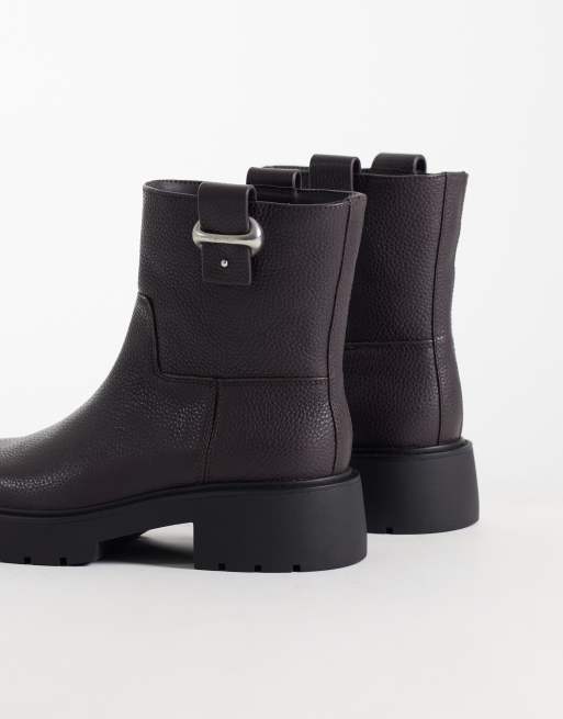 Calvin Klein leather chunky ankle boots with buckle in fudge brown, 2 of 4