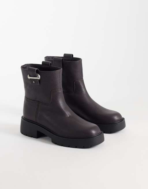 Calvin Klein leather chunky ankle boots with buckle in fudge brown, 3 of 4