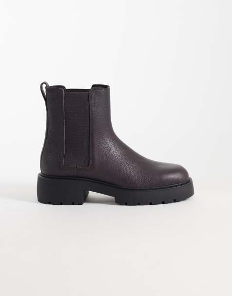 Calvin Klein leather chunky chelsea boots in fudge brown - view 1