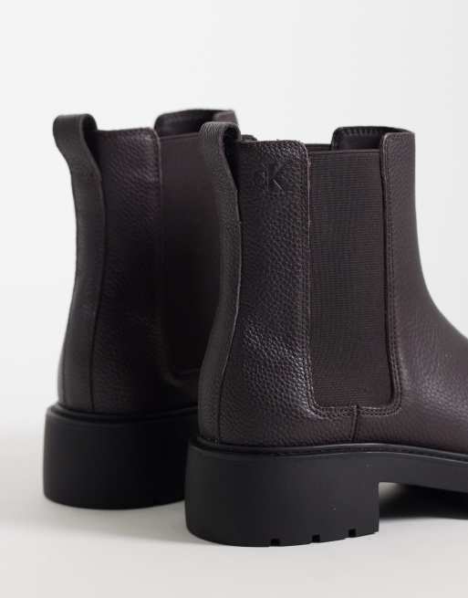 Calvin Klein leather chunky chelsea boots in fudge brown, 3 of 4