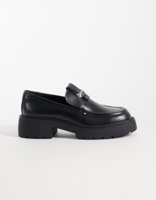 Calvin Klein Leather Chunky Loafers With Silver Hardware Detail In Black