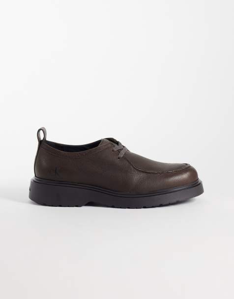 Calvin Klein leather combat apron lace up shoe in chocolate brown - view 1