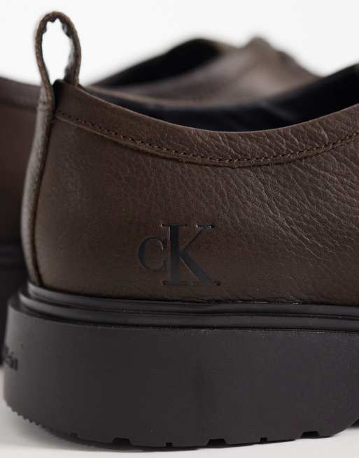 Calvin Klein leather combat apron lace up shoe in chocolate brown, 3 of 4