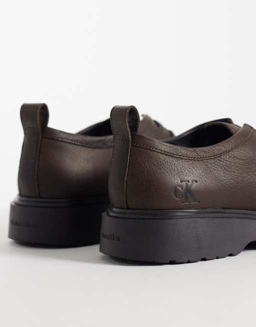 Calvin Klein leather combat apron laceup shoes in chocolate brown, 4 of 4