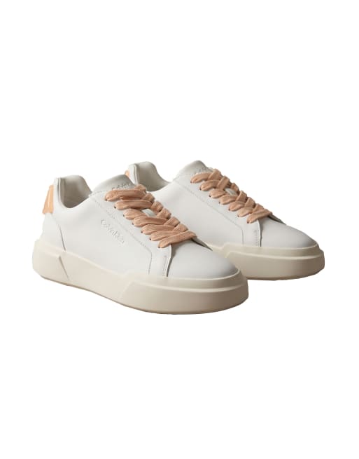 Calvin Klein Leather durable traction chunky trainers in bright white, 2 of 4