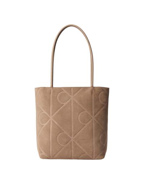 Calvin Klein leather embossed logo tote bag in tan - view 1
