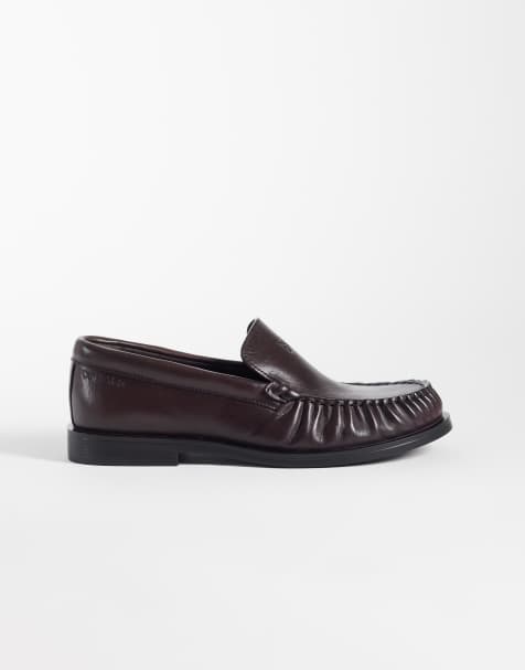 Calvin Klein leather essential loafers in fudge brown - view 1