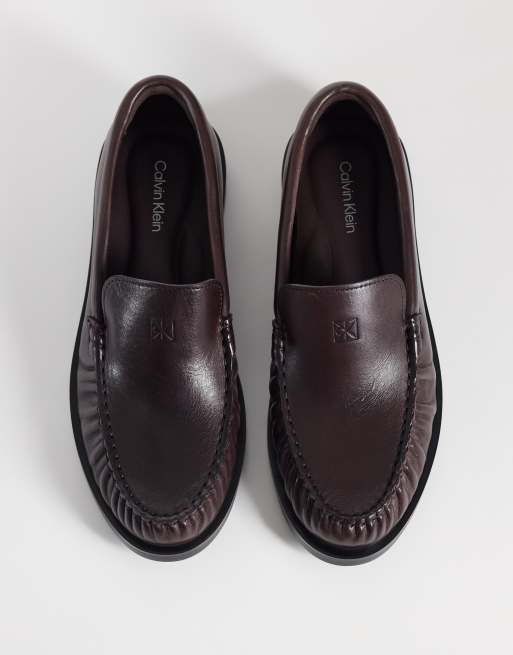 Calvin Klein leather essential loafers in fudge brown, 2 of 4