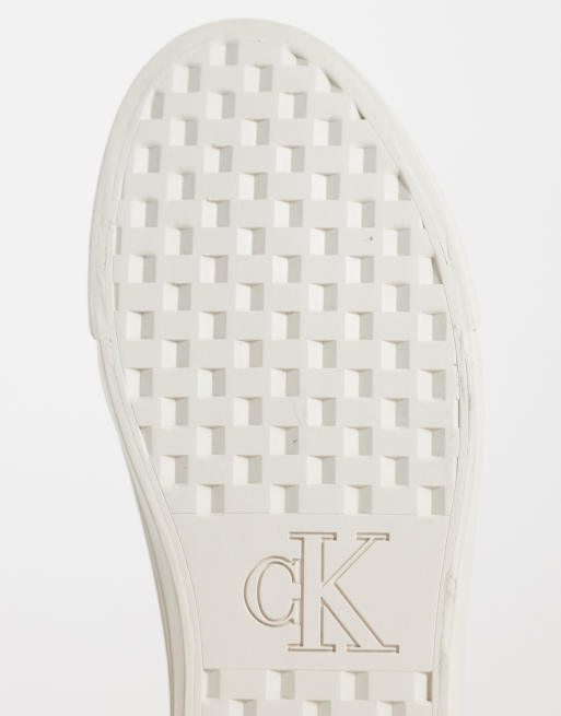 Calvin Klein leather flatform trainers with fur lining in taupe, 5 of 5