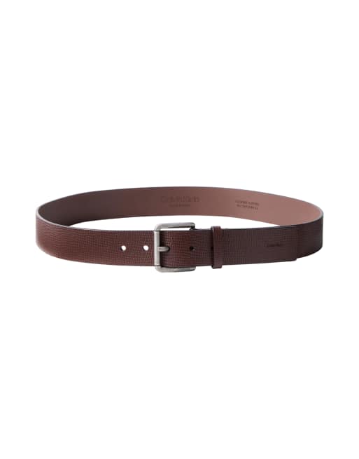 Calvin Klein leather grain roller buckle 40mm belt in chestnut brown, 2 of 3