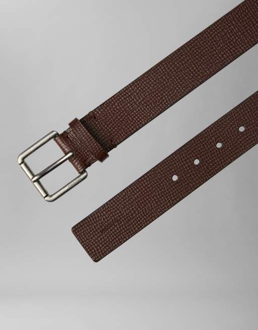 Calvin Klein leather grain roller buckle 40mm belt in chestnut brown, 3 of 3