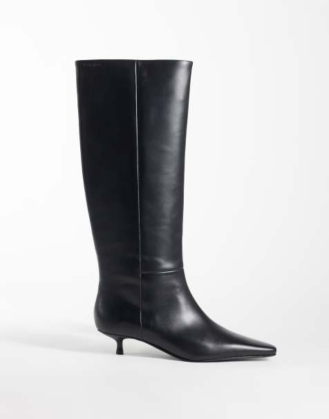 Calvin Klein leather high boots with kitten heel in black - view 1