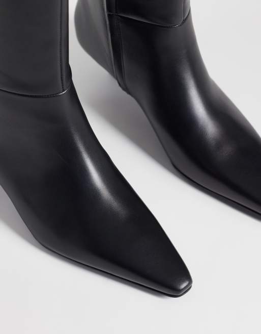 Calvin Klein leather high boots with kitten heels in black, 2 of 4