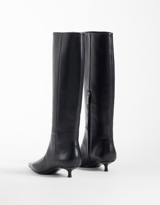 Calvin Klein leather high boots with kitten heels in black, 3 of 4