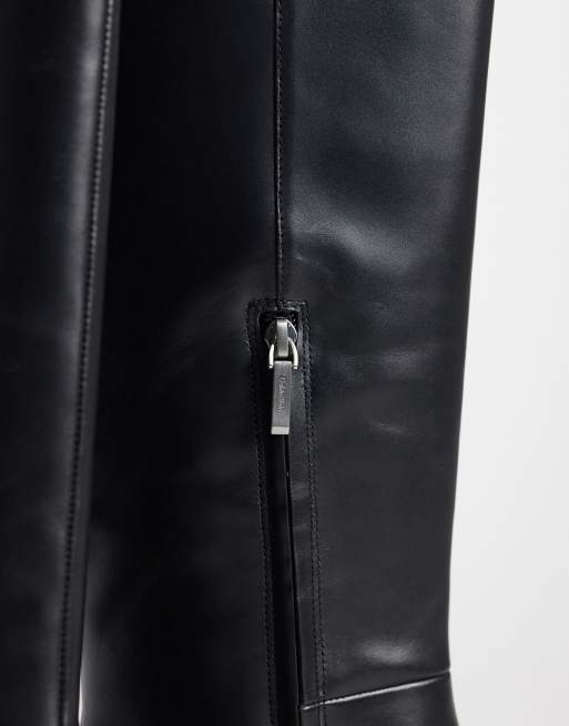 Calvin Klein leather high boots with kitten heels in black, 4 of 4