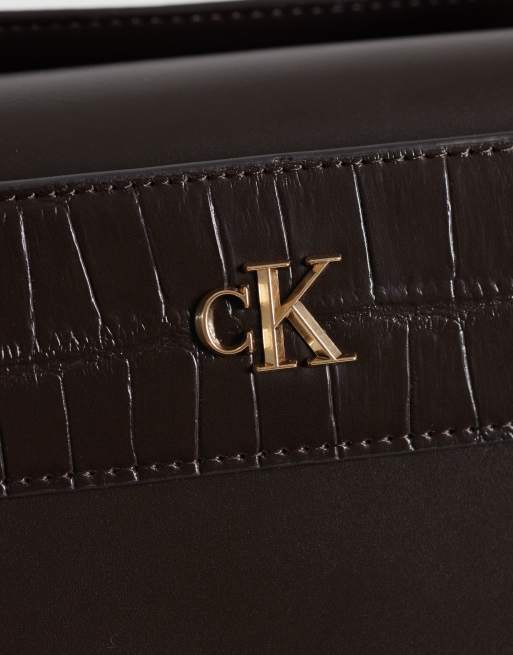 Calvin Klein leather large tote bag in chocolate brown, 3 of 4