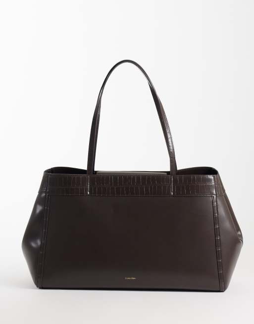 Calvin Klein leather large tote bag in chocolate brown, 4 of 4
