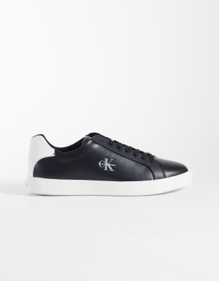 Calvin Klein Leather Low Profile Cupsole Sneakers In Black